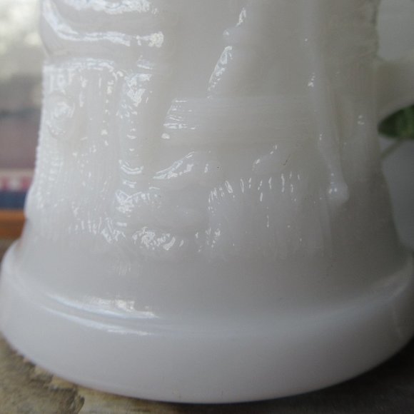 White Milk Glass Beer Mug Tavern Scene by Indiana Glass - Picture 8 of 11